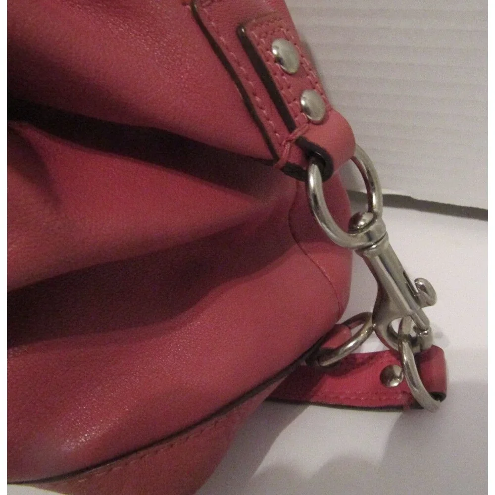 Coach Ashley Coral Pink Leather Satchel Pleated Silver Hardware Hobo Bag